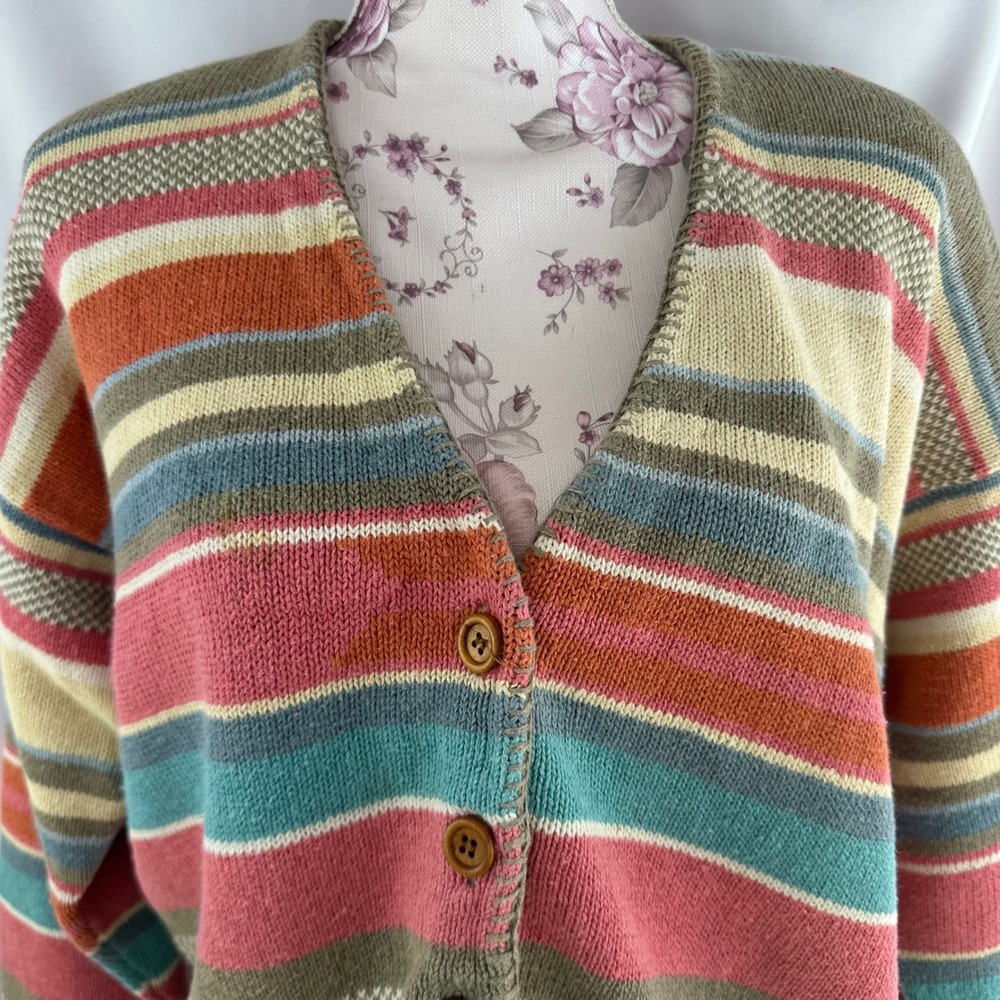 Vintage 90s Ruff Hewn Striped V‎ Neck Cardigan Sweater Large Western Southwest